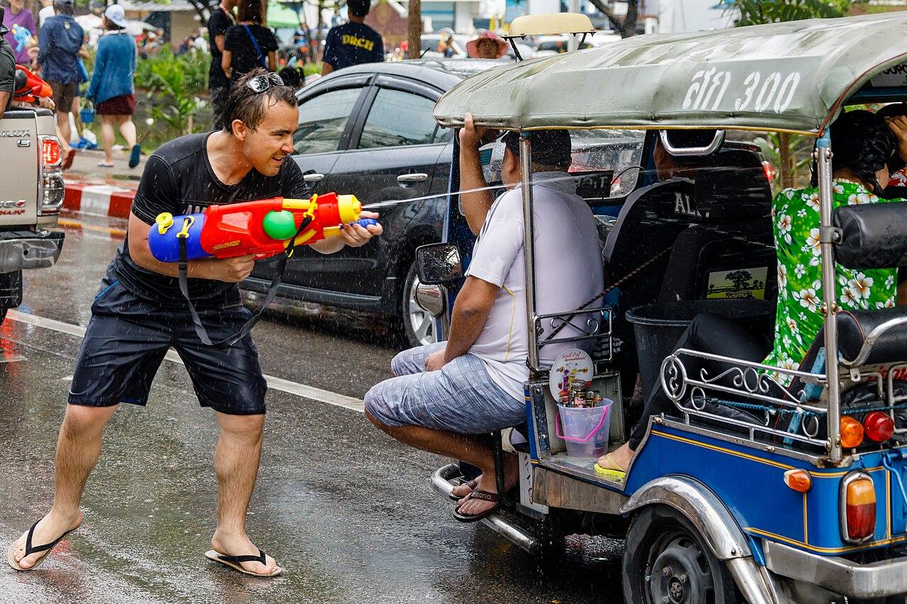 Songkran crowds beside the Chiang Mai moat