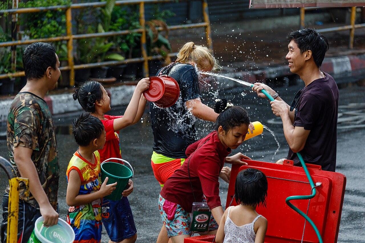 People taking part in the Chiang Mai Songkran water festival