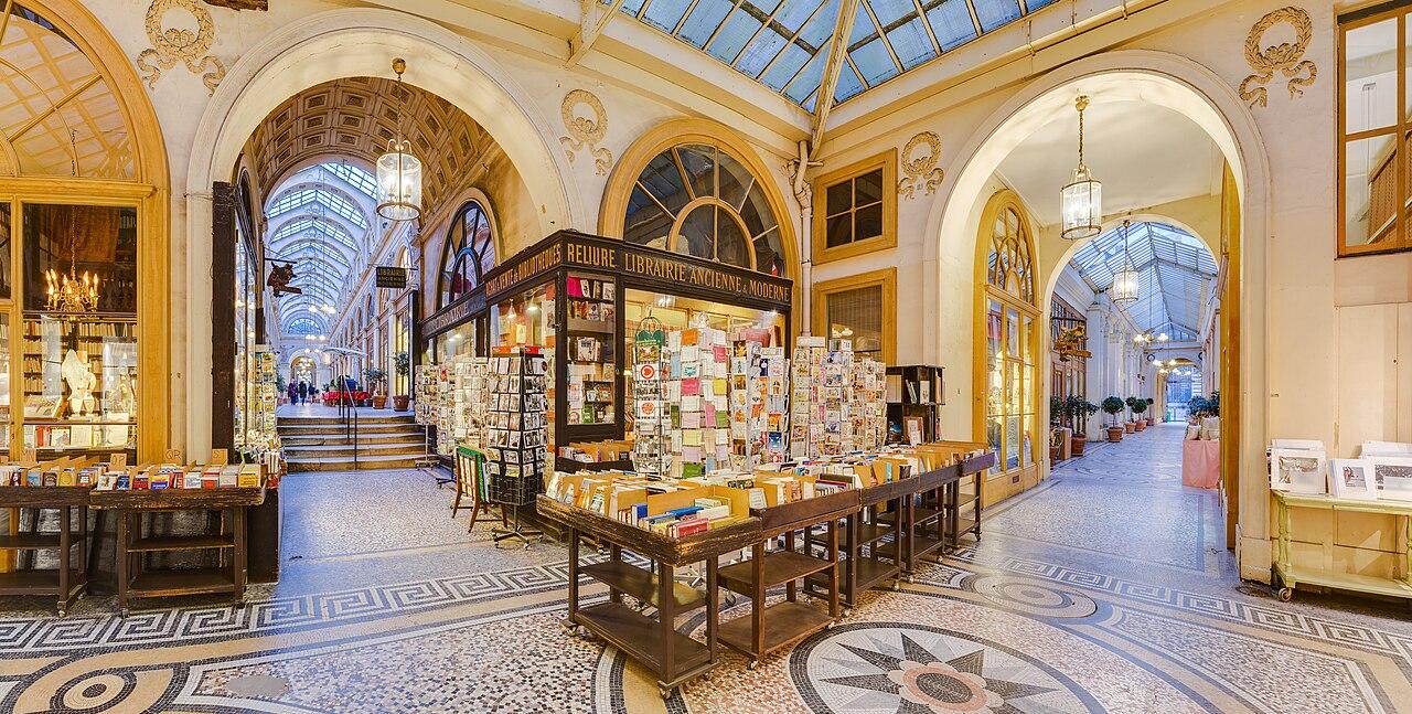 The glass roof and shops of Galerie Vivienne in Paris