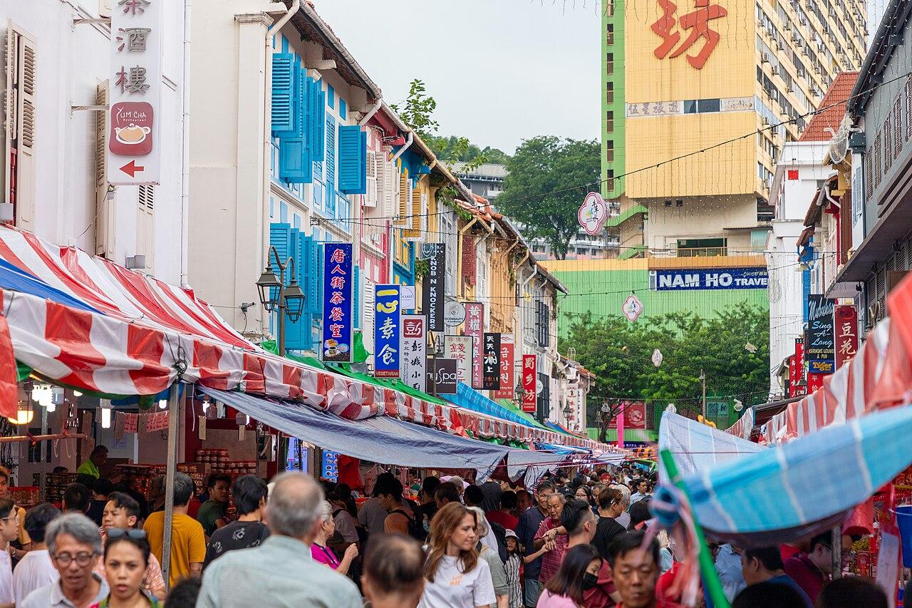 Stalls at a Chinese New Year market in Singapore Chinatown