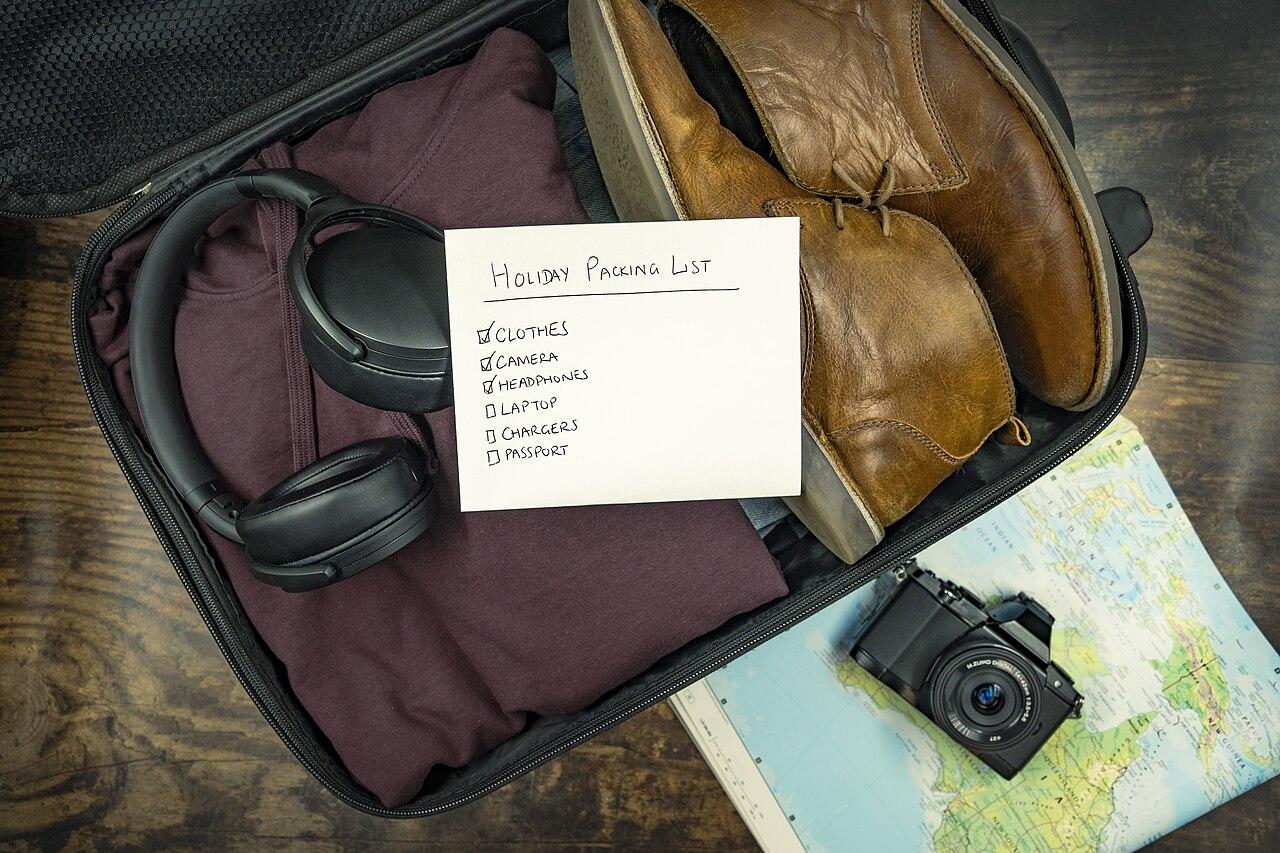 Open suitcase packed for a holiday